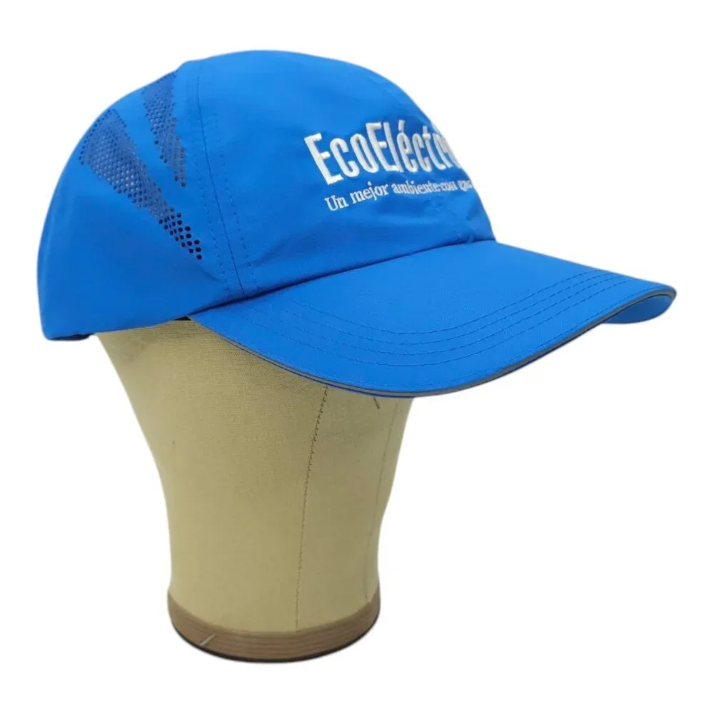 EcoElectrica Side Mesh Strapback Cap Embroidered Logo Trucker Baseball Hat Blue
